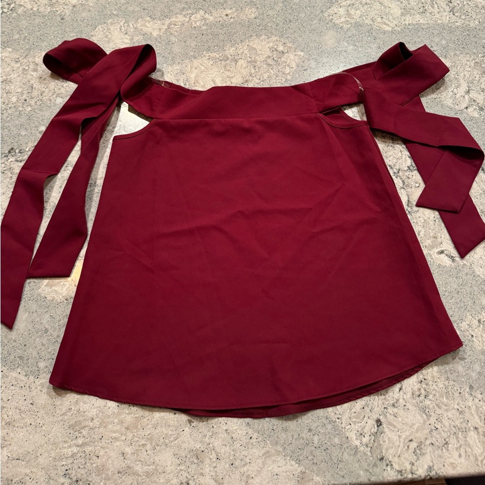 NWT Tie Shoulder Blouse in Burgundy